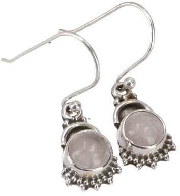 GURU SHOP Indische Silberohrringe, Filigrane Ethno Ohrringe, Ornament Ohrhänger, Rosenquarz