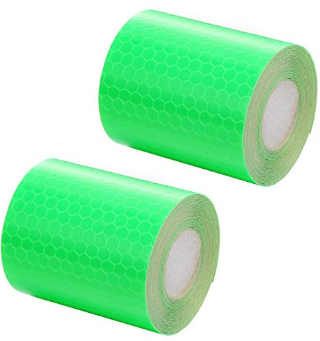 Oneyijun Reflective Safety Tape, 2 Rolls 5CM x 3M Reflector Tape Waterproof PVC Self-Adhesive Warning Stickers Marking Tape for Bicycle Car Truck Motorcycle Helmets (Green)