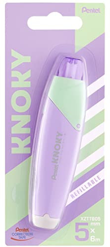 Pentel XZTT805V-WY Knoky Korrekturband mit Druckmechanik, ergonomische Form, nachfüllbar, Länge 6m, Breite 5mm, Gehäusefarbe violett, 1 Stück auf Blisterkarte
