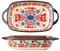 Bicuzat Keramik-Backform mit Griffen für Backofen/Kochen/Küche, Vintage-Blumen-Stil, 1 Stück, rote Blumen, 1,7 l