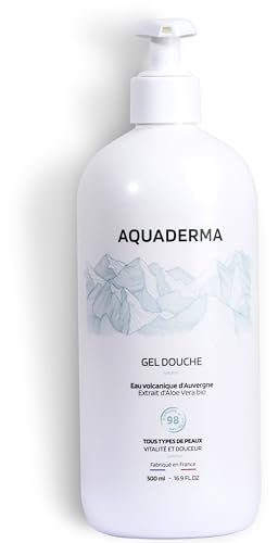 Aquaderma Gel Douche Aloe Vera BIO & Eau Volcanique 500ml - 98% Origine Naturelle & Made In France - Nettoie en Douceur et Hydrate - Tous Types de Peaux