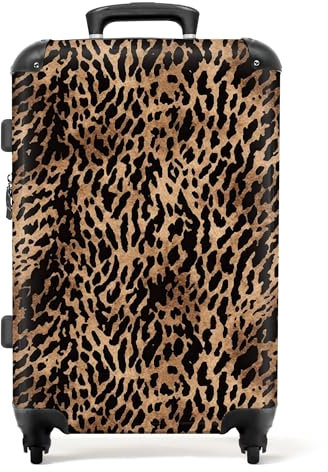 NoBoringSuitcases.com® Koffer Groß - Leopardenmuster - Braun - Design - Tiermuster - TSA Schloss - 20kg Gepäck - Hartschalenkoffer Mittelgroß - Trolley - 72 L - 67 cm - Reisekoffer Mit Rollen