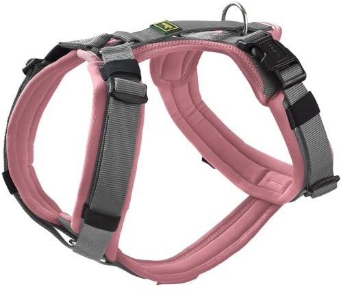 HUNTER Hundegeschirr Maldon UP, Farbe: Altrosa/grau, weich gepolstert & komfortabel, stark reflektierend durch 3M Scotchlite, 4-Fach verstellbar, mit gepolstertem Griff (ab S-M), Größe: M