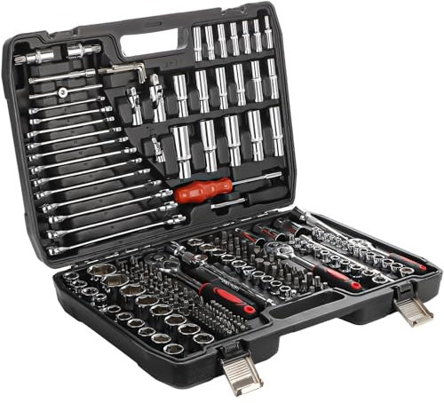 Holdfiturn Mechanic Tool Set with Ratchet Wrench Sockets Spanners Bits Set and Hex Key Comprehensive Auto Repair Tool Kit 215 Pcs for Car Repair