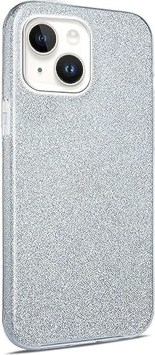 MHtech Glitter Case for iPhone 15, Bling Sparkle Shockproof Cute Sparkly Case Cover for Women and Girls. Protective Case for iPhone 15 (Silver)