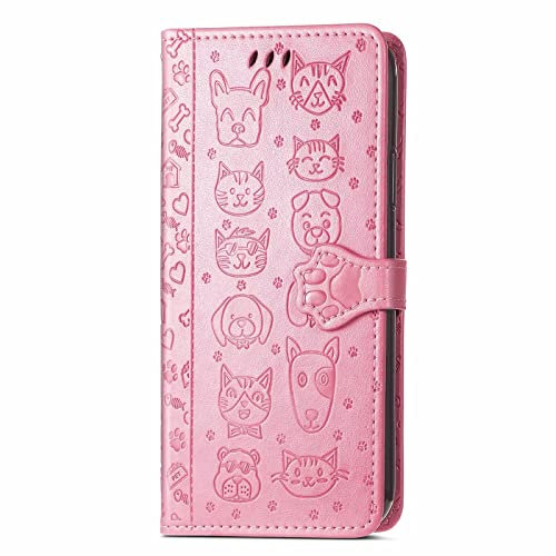Tivenfezk Nadoli Lustig Karton Prägung Katze Hund Muster Pu Leder Katze Pfote Magnetverschluss Lanyard Standfunktion Karte Halter Brieftasche für iPhone 15 Plus