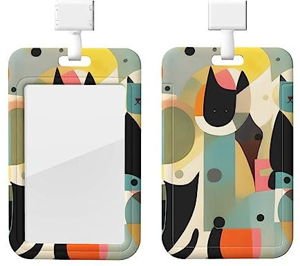 Mid-Century Modern Art Cat Lanyard Badge Case, Stylish ID Badge Holder, Perfect for Teachers, Journalists, Doctors Office Gifts