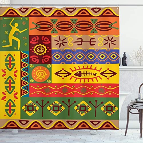Luowenji Duschvorhang 180x180 Afrika Antischimmel Waschbar Duschvorhänge Afrikanisches Muster Shower Curtains 3D Wasserdicht Badezimmer Vorhänge für Badewanne und Dusche mit Haken d142