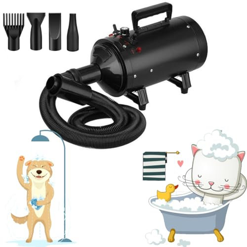 2800W Soffiatore per Cani, Asciugacapelli per Cani, Asciugacapelli per Animali, velocità e Temperatura Regolabili, 2 Temperatura: 35°C e 65°C, Asciuga Cane con 4 Ugelli