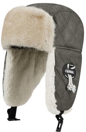 Clakllie Herren Fliegermütze Pilotenmütze Winter Trapper Bomber Mütze Hüte Fellmütze Pelzmütze Wintermütze Frauen Leder Ushanka Russland Russen Hut mit Ohrenklappe Schneekappen Trappermütze Urban Gray