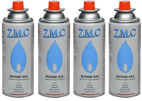Z.M.C 4X Butan Gaskartuschen 227g mit Ventil Typ MSF-1a, Universal Gaskartusche Butangas Kartuschen mit Bajonett Anschluss für Campingkocher, Gasheizung, Gasbrenner, Unkrautbrenner, Lötbrenner