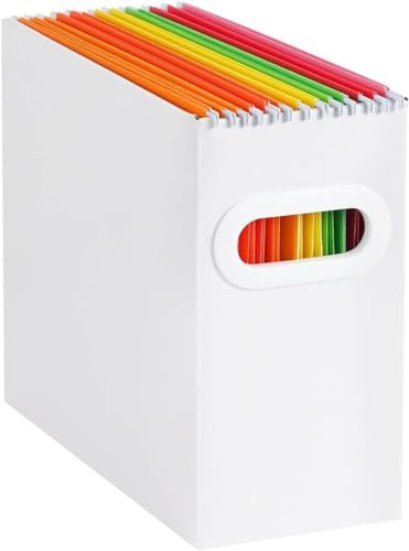 Weiß zusammenklappbar Gewellt Faltbare Ordner-Box mit Griff, Dokumentenbox, Tragbar Sicher Aufbewahrungssystem Ordner Behälter Hängemappen für Büro, Zuhause, Urkundenbuch, Regale, Schrank