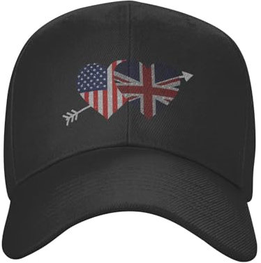 KWQDOZF Heart Usa American and British Britain Baseball Cap für Männer Frauen verstellbare Klassische Papa-Mütze Trucker-Cap für Laufen Outdoor-Aktivitäten