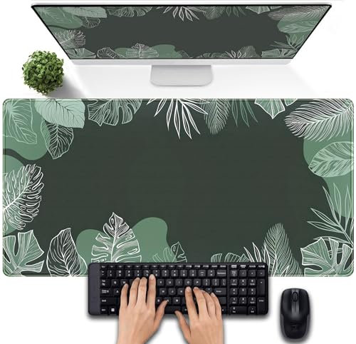 Green Plants Tropical Leaves Mouse Pad - Cute, Large Extended Gaming Desk Mat, XXL Laptop Keyboard Mouse Mat - 31.5x15.75