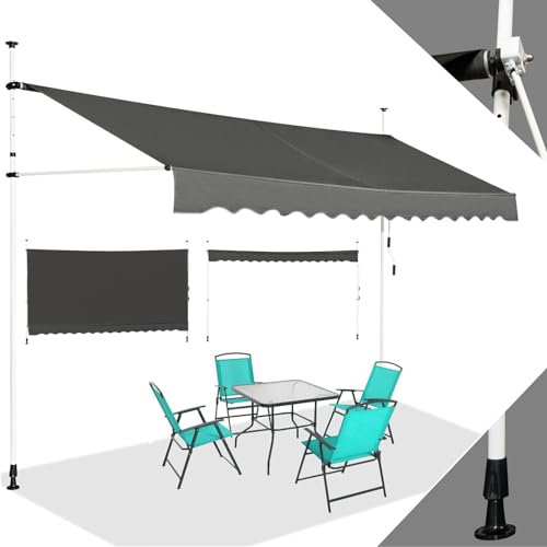 RELAX4LIFE Tenda da Sole a Morsetto per Balcone con Lungezza 1,5M/2M/2,5M/3M/3,5M/4M, Altezza Regolabile da 2M a 3M, Montaggio senza Forare, Manovella Manuale (3,5M, GRIGIO)