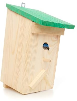 GARTHEIN - Nistkasten aus Echtholz mit grünem Deckel, wetterfest, für Meisen, Rotkehlchen, Spatzen, 28 mm Einflugloch, Spechtschutz, Vogelhaus zum Aufhängen, langlebig und nachhaltig