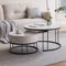okwish Runden Couchtisch 2er Set, Moderne Wohnzimmertisch mit Marmoroptik, Hochglänzend Satztisch mit Stauraum, für Wohnzimmer, Balkon und Büro, Metallgestell, Weiß und Schwarz