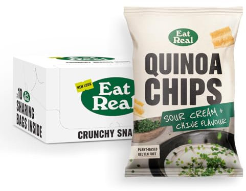 Eat Real, Quinoa Chips, Sour Cream & Chive, 10 x 90g, Gluten-Free Crisps Multipack, Vegan-Friendly, Healthy Plant-Based Snacks