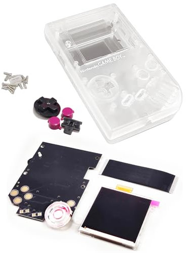 Custom GB IPS Display Screen Modded Kit with Special Clear Housing Shell Replacement, for Gameboy Classic Original Game Console, DIY Dot-by-Dot Adjustable Brightness LCD + Outer Case Enclosure
