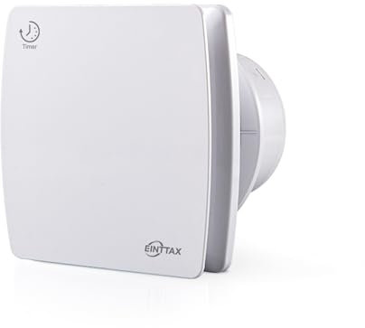 EINTTAX 100mm Quiet Bathroom Extractor Fan with Timer, White Square Bathroom Fan 95m³/h, Wall/Window Mounted Ventilation Fan for Kitchen, Bathroom, Toilet, 12W, 34 dB, IPX4 Waterproof