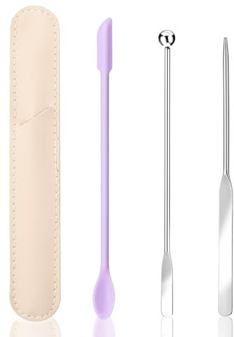 Thinp Makeup Spatula,Foundation Spatula Make Up Spatula Tool with Silicone Cosmetic Spatula Stainless Steel Makeup Palette Double Edged Spatula for Small Area of Face