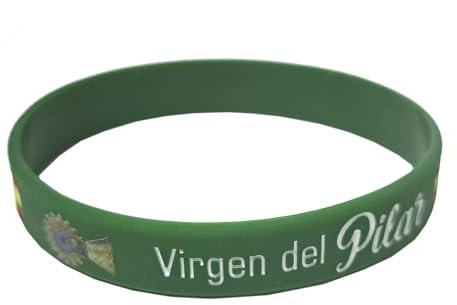 Tiendas LGP - Pulsera de Goma de Silicona con diseño de Virgen del Pilar con Bandera de España, Verde