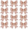 DERAYEE 12pcs Weihnachten Bogen Dekorationen,Weihnachtsbaum Bogen,Weihnachten Bögen Dekoration Pailletten Bögen Xmas dekorative Bögen Ornamente Weihnachtskränze (Roségold)