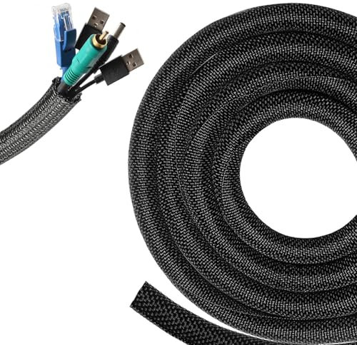 Selbstschließend Kabelschlauch schwarz 13mm-4m, PET Kabelschutzschlauch, Expandable Geflochtene Selbstschließend Kabelschutzschlauch, Verhindert das Kauen von Haustieren, für die meisten Drähte