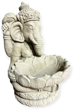 OriginalPaul Skulp & Betondesign Ganesha mit Großer Lotusblüte - Pflanzbarer Steinguss für spirituelle Gärten