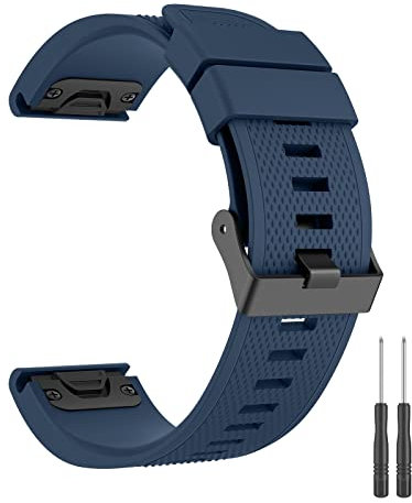 Mugust 22mm Quick Fit Armband Kompatibel Mit Garmin Fenix 5/6/7, Fenix 5 Plus/6 Pro - Silikon Ersatzarmband (Navy Blau)