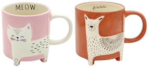 Winkee - Cute Animal Kaffeetassen I Die süße Kaffee-Tasse & Tee-Becher in groß I XXL Tasse ca. 450 ml I Cute Coffee Mug I 2er Misch Set Katze & Lama