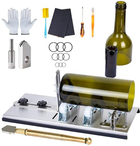 BORDEAG Set di taglierina per bottiglie di vetro, taglierina per bottiglie di vino, decespugliatore per bottiglie, kit per tagliare bottiglie, vino, liquori, birra, whisky, champagne