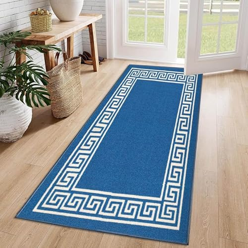 Cozy Haven Athena Runner Rug – Large Non-Slip Washable Carpet for Living Room, Bedroom, Hallway, Lounge, Dining, Kitchen, Modern Indoor Long Floor Runners (Blue & Cream, 80x300 cm)