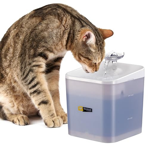 Ferplast cat water fountain for Drinking ARES, 2L Cat Water Fountain, Dog Water Fountain, Super Silent Pump, Three-Stage Filter, LED, Power Adapter Included