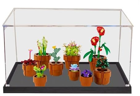 HCAEIOFJ Clear Acrylic Display Case for Lego Icons 10329 Applicable for Botanical Collection Tiny Plants Designed Display Box Gift(Display Case Only) (Black Bottom)