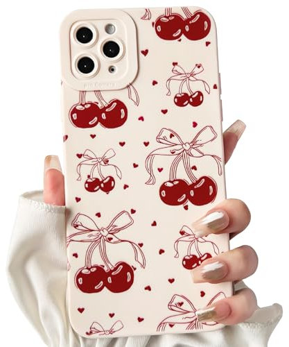 NITITOP Compatible with iPhone 11 Pro Case Cute Bowknot Cherry Pattern Little Heart for Women Girl Soft TPU Shockproof Protective Phone Cover Girly - White
