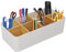 ZephyrCraft Organisateur de Bureau en Bambou Blanc, 8 Compartiments, Organiseur de Bureau Multifonction pour Stylos, Télécommandes, Accessoires Bureau, Boîte de Rangement Bureau