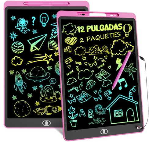 Electight 12 Pulgadas 2 Packs Tableta Escritura LCD Color, Tablet Escritura Pantalla Colorido Infantil, Juguetes Educativo Niños con Borrable y Bloqueo Función, Hogar, Escuela, Rosa