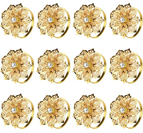 KPOSIYA Serviettenringe mit Blumenmotiv, Metall, goldfarben, 6 Stück, für Hochzeit, Party, Urlaub, Bankett, Weihnachten, Abendessen, zarte Serviettenschnallen, Dekoration, Gastgeschenk (6, Blumen-Gold
