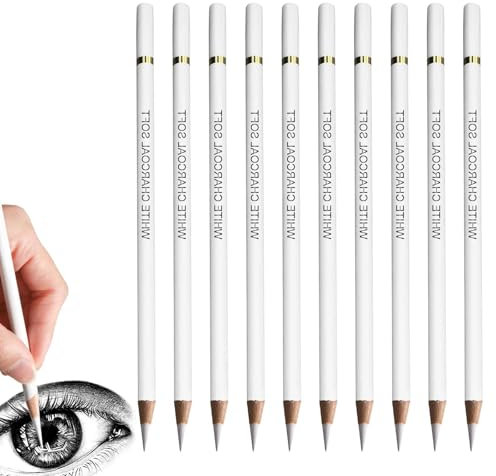 10PCS Professional White Charcoal Pencils - Artist Grade for Sketching & Highlighting | Premium Drawing Pencils for Charcoal/Graphite Art, Beginner to Pro