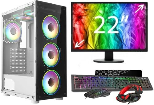 ASC Intel Core i7 Gaming Tower • GT730 2GB Graphics Card • 16GB RAM • 256GB SSD+1TB HDD • 500W 80+ PSU • White 6 Fan RGB Gaming Case • WIFI • Windows 11 • 22 Monitor Bundle
