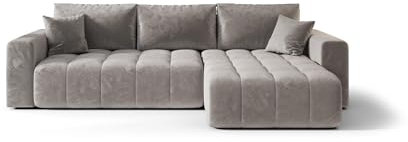 BEDANTE Ecksofa mit Schlaffunktion und Bettkasten Milo L-Form Eckcouch für Wohnzimmer Couch mit Schlaffunktion Couchgarnitur Sofa Ausziehbares Schlafsofa (Grau, Ottomane Rechts)
