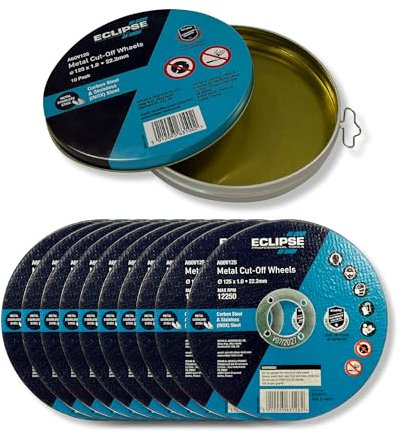 Eclipse Professional Tools A60V125 Disques de coupe ultra-minces 125 x 1,0 mm - Idéal pour le métal, la céramique, le verre et les composites - Paquet de 10 lames