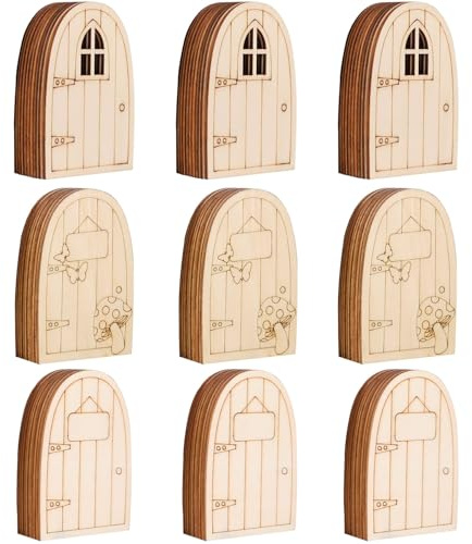 ZDNT Puerta de hada de madera sin pintar, con forma de puerta de elfo, piezas de madera para árboles de jardín, para hogar, oficina, cumpleaños, boda, fiesta, decoración antigua (60)