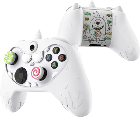 PlayVital MonoEye Monster Cute Silicone Cover for Xbox Series X/S, Kawaii Anti-Slip Controller Skin Grip Protector for Xbox Core Wireless Controller with Thumb Grip Caps & Stickers - White