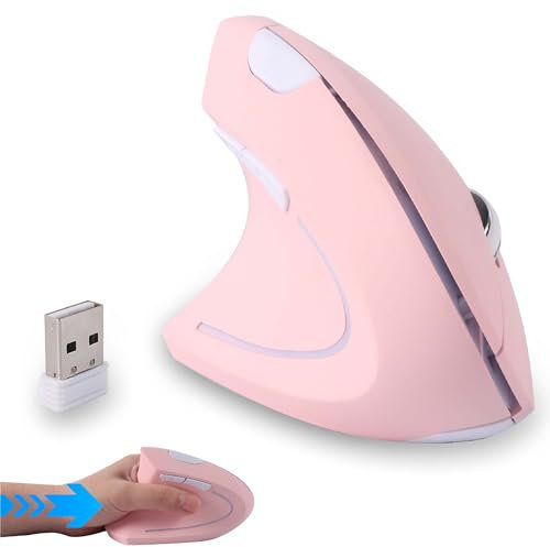 Souris sans fil ergonomique verticale rose pour gaucher, haute précision, portable, silencieuse, USB, souris optique sans fil pour PC, ordinateur portable, MacBook, filles, femmes, cadeau pour mère, 6