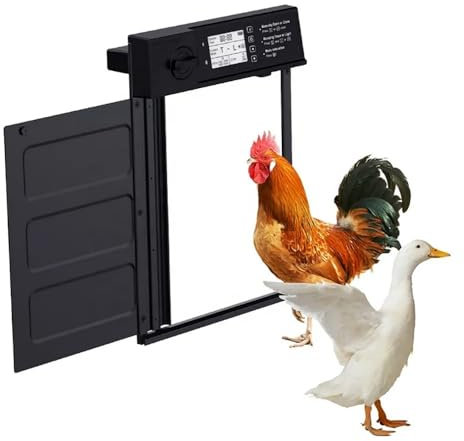 FALLTOYC Porte De Poulet Chronométrée Automatique Portes De Volaille Capteur De Lumière Intelligent Télécommande Solaire Anti-Clip(A)
