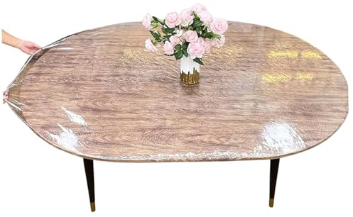 Mantel ajustado ovalado con protector de cubierta de mesa transparente elástica e impermeable, fácil de limpiar de plástico para mesa ovalada de 48x68 pulgadas, manteles de plástico ajustados