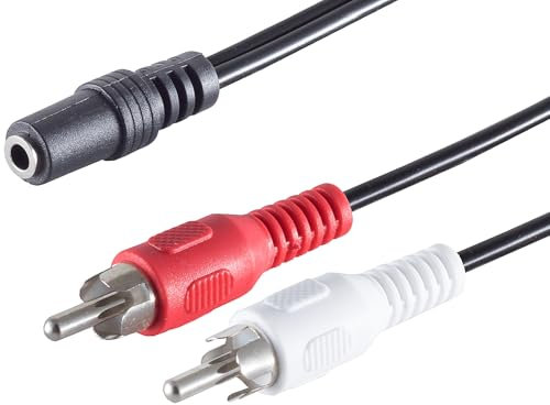 1aTTack.de 5 x 1,5 m - 1,5 m - Noir - Prise jack 3,5 mm stéréo vers 2 fiches RCA - Connecteurs moulés - Contacts nickelés - Idéal pour les connexions audio et vidéo