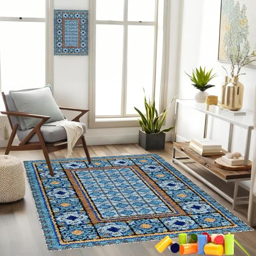 Gzaebji Large Latch Hook Kits For Adults Rug Making Kit For Adults Beginners Latch Hook Rug Kits Tapestry Rug Making Kits Pre-Printed Pattern Rug Making Kit Embroidery Carpet 40 x 70 cm